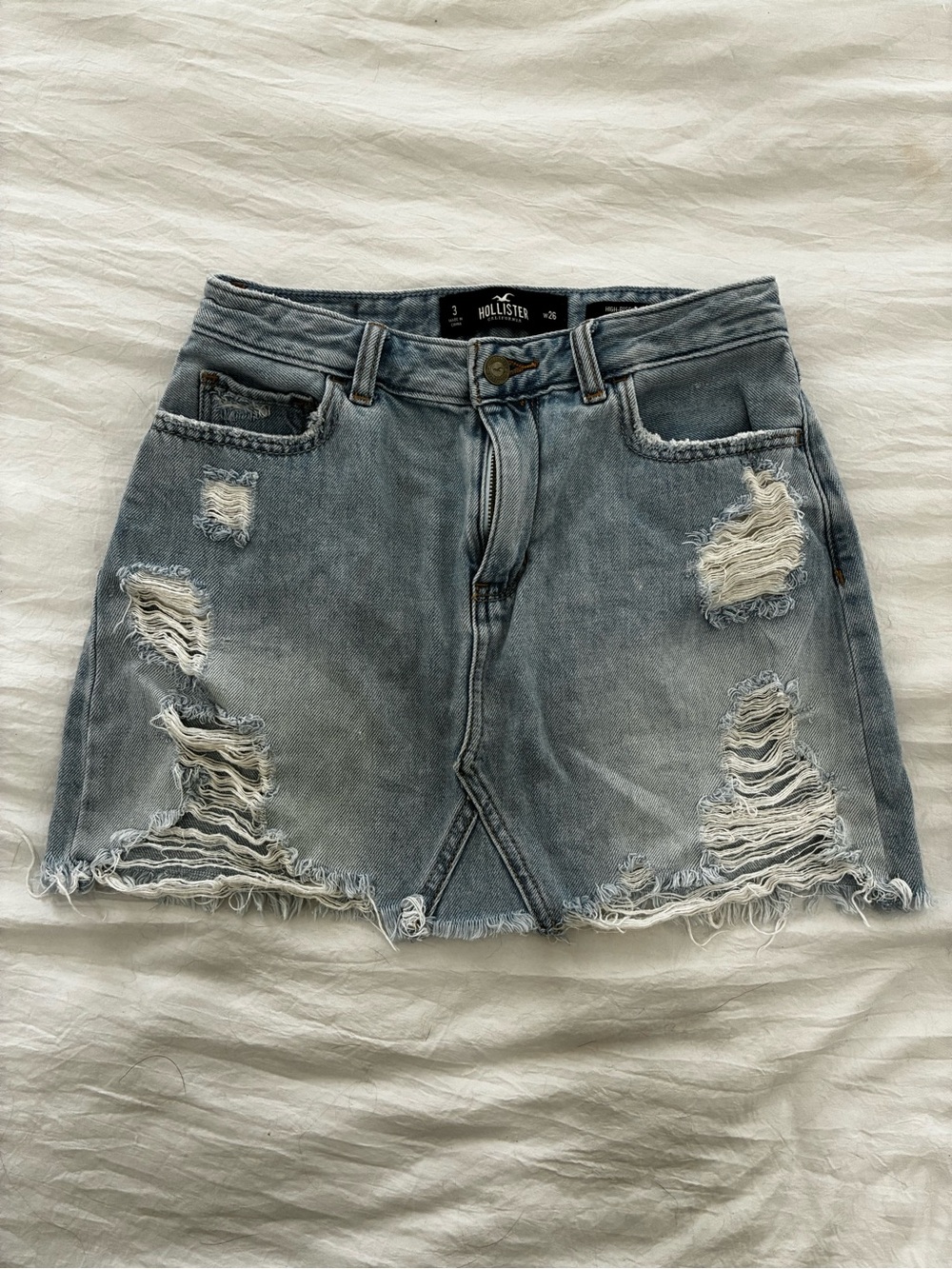 Hollister Faded Blue Distressed Denim Mini Skirt